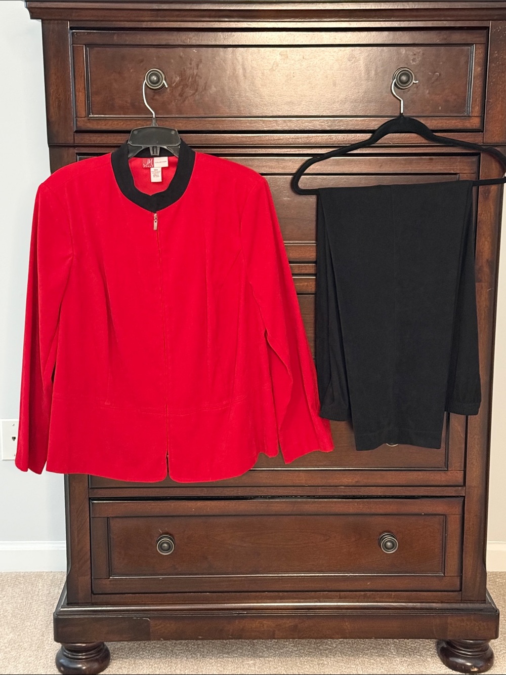 Red and Black Women's Pants Suit